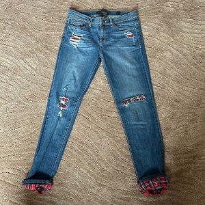SP Black Label, Size 28 Dark, Skinny Jeans With Plaid detail.